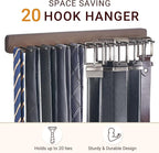 Mkono Tie Rack Wall Mounted Belt Hanger Holder Rustic Wood Tie Organizer for Men Closet Max up 20 Storage for Ties Belts Scarf