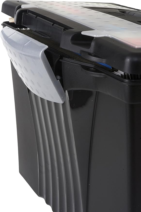 Storex Legal File Box with Organizer Lid – Plastic Office File Storage Box for Letter and Legal Hanging Folders, Obsidian, 1-Count (61510A01C)