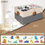 2 Pack Shoe Organizer for Closet, Adjustable Shoe Box Storage Containers, Large Foldable Shoe Bins with Clear Cover, Space Saving Shoes Holder with 4 Handles, Fits 24-48 Pairs, Beige