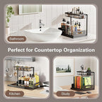 VUSIGN Under Kitchen Sink Organizer, 2 Tier Metal Slide out Sink Shelf Pull out Cabinet Organizer Drawers for Bathroom Kitchen Laundry, 2 Pack, Black