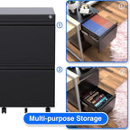 METAN Fully Assembled 2 Drawer File Cabinet with Lock, Mobile Under Desk Filing Cabinet for Office Legal/Letter Size, Pre Assembled Except Wheels,Black