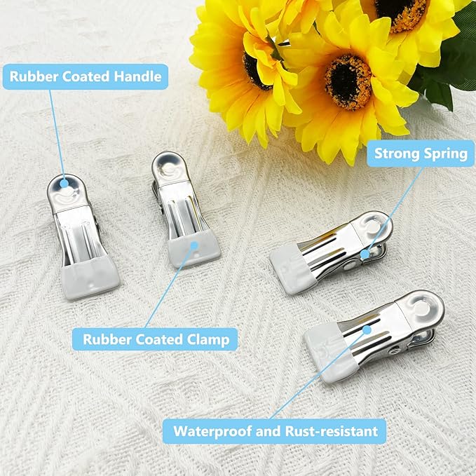 Clothes Pins for Hanging Clothes, 32 Pack White Stainless Steel Clothespins for Laundry, Heavy Duty Clothing Pins for Clothes Line, Metal Clips for Clothes, Socks, Towel, Snack, Photo