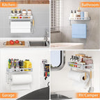 Paper Towel Holder Wall Mount, MAYZOLOP Easy One-Hand Tear Design Paper Towel Holder with 2 Hooks, Fits Kitchen, RV, Bathroom, Self-Adhesive or Drilling Installation, Silver
