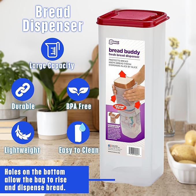 Buddeez Bread Buddy Bread Box – Keeps Loaves Fresh - Holds 1 Loaf of Sandwich Size Bread