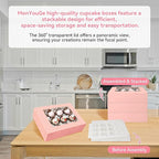 3-Set Cupcake Boxes Bulk with Clear Display Window Hold 12 Standard Cupcakes, Disposable Food Grade Pink Cupcake Carrier Cupcake Container, Perfect for Cupcakes Muffins Cookies Pastries