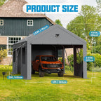 Carports Canopy Heavy Duty, Portable Garage with Sidewalls and Side Doors (12x20, Grey)