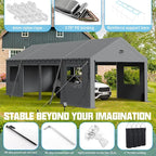 Carports Canopy Heavy Duty, Portable Garage with Sidewalls and Side Doors (13x25, Grey)