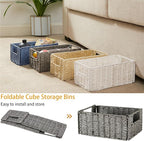 Vagusicc Wicker Storage Basket, Set of 2 Hand-Woven Paper Rope Wicker Basket, Small Storage Baskets for Organizing Toilet Paper Basket, Foldable Large Cube Storage Organizer Bins for Shelves (Grey)