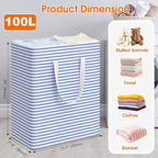 3 Pack Large Laundry Basket,Waterproof & Freestanding Laundry Hamper,Collapsible Clothes Hampers with Easy Carry Long & Reinforced Handles in Bathroom,College Dorm(100Lx3,Blue)