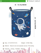 LANGYASHAN Laundry Basket Canvas Fabric Collapsible Organizer Basket for Storage Bin Toy Bins Gift Baskets Bedroom Clothes Children Nursery Hamper (Blue Space Astronaut)