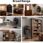 Gdrasuya10 Suit Valet Stands for Men and Women, Wood Clothes Rack with Drawer & Trouser Holder, Freestanding Coat Organizer Stand for Entryway, Living Room, 22lbs Capacity (Brown)