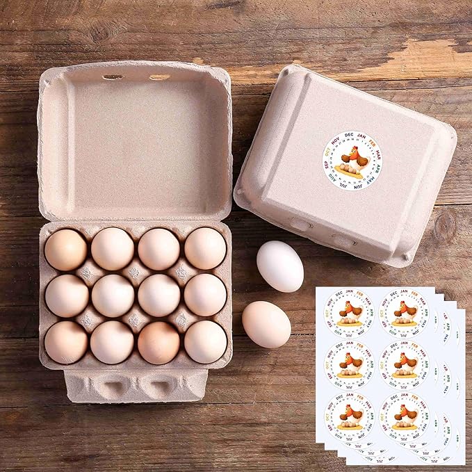 200 Pcs Vintage Egg Cartons with Labels, Square Dozen Egg Basket Blank Natural Paper Pulp, Classical 3x4 Style Holds Up to One Twelve 12 Count Chicken Eggs, Sturdy Eggs Box with Stickers