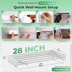 Laundry drying rack wall mount(28-INCH White), a wall mount clothes drying rack solution with reinforced metal frame, easy installation in tight spaces and foldable; drying rack clothing wall mounted.