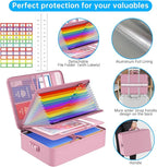 ENGPOW Fireproof File Organizer Bag with 13 Colorful Pockets Accordion File Folder,5200℉ Document Organizer Box with Lock&Labels,Multi-Layer Portable Home Safe Storage for Important Documents,Pink