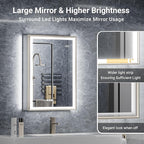 Lighted Medicine Cabinet with Mirror, 20x26 Beveled Brushed Nickel Framed Surface or Recessed Fogless Dimmable LED Medicine Cabinet with Outlet, Time Display & Sensor Inner Light(Right Hinge)