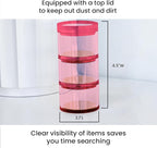 OfficeGoods 3-Tier Stackable Acrylic Holder- Stylish Desk Organizer and Storage for Office or Home – Transparent Round Design, Pink with Silver Metal Base