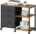 3 Drawer File Cabinet with Wheels Rolling Printer Stand with Open Storage Shelf Fabric Lateral Filing Cabinet for Home Office,Rustic Brown