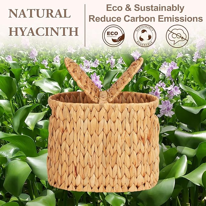 FairyHaus Wicker Toilet Paper Storage Basket with Lid & Handles, 4 Rolls Handwoven Toilet Paper Holder with Storage, Natural Water Hyacinth Toilet Paper Holder Stand Basket for Bathroom