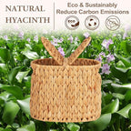 FairyHaus Wicker Toilet Paper Storage Basket with Lid & Handles, 4 Rolls Handwoven Toilet Paper Holder with Storage, Natural Water Hyacinth Toilet Paper Holder Stand Basket for Bathroom