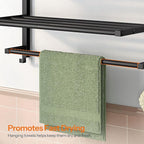 HOOBRO 23.8" Towel Rack for Bathroom, 3 Tier Towel Shelf with Tower Bars, Bathroom Storage Organizer for Towels and Toiletries, Towel Holder Wall Mounted with 2 Hooks, Black BK08LB01