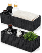 DULLEMELO Toilet Paper Basket for Organizing, Paper Rope Bathroom Baskets, Decorative Storage Bins for Countertop Bathroom Shelves, Set of 2,Black