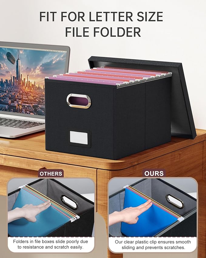 Oterri File Organizer, File Box, File Cabinet for Letter File Folder Storage, Hanging File Organizer for Office/Decor/Home,Document Organizer, 1 Pack,Black-Box Only