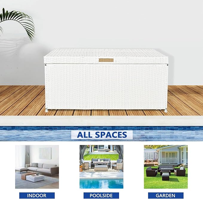 Outdoor 70 Gallon Wicker Deck Storage Box Color: White
