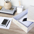 Bigso Oskar Fiberboard Label Frame Document Letter Box for Important Paperwork A4 or Letter Size - Durable Keepsake Box with Lid and Metal Label Holder - 3.3in x 10.2in x 13.8in - Golden Square