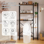 Over The Toilet Storage with Side Shelf, 7 Tier Bathroom Organizer Rack with Paper Holder, Hooks and Basket, Freestanding Above Toilet Shelf for Laundry, Quick Interlock Install (Vintage Brown)