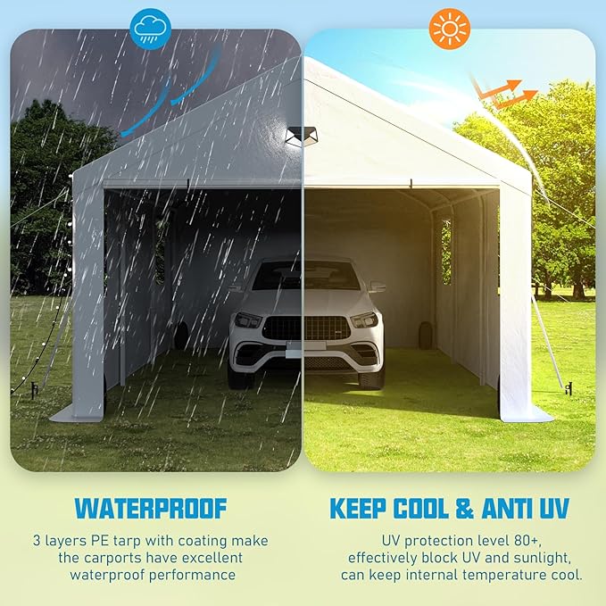 Carports Canopy Heavy Duty, Portable Garage with Sidewalls (13x25, White)