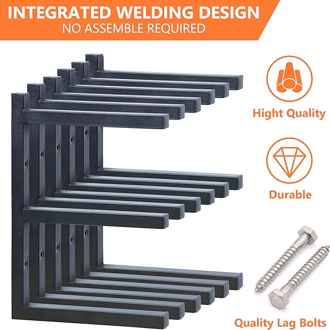 Lumber Rack Wood Storage Racks with 3 Level, Garage Wood Organizer Lumber Storage Rack, Workshop Organizers and Storage Wood Wall Shelving Wall Mounted, Lumber Metal Racks for Indoor (Black-6 Pack)