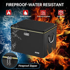 Fireproof Document Box,Hard Case File Organizer with Fireproof Zipper&Threads,Non-Foldable Filing Cabinet with Lock, Portable Office Safe Box Storage for Hanging Letter Folder,Valuables,Black