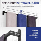 Matte Black Towel Rack for Bathroom - 24" Rustproof Towel Holder, Sturdy Towel Bar Wall Mounted, Space-Saving Towel Hanger, Bathroom Accessories, Home Decor, Apparment Essentials