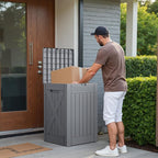 Greesum 52 Gallon Large Outdoor Package Delivery Box for Porch, Lockable Secure Double-Wall Resin Storage Bin, Waterproof Deck Container for Package Protection, Gray