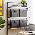 IRIS USA Slim Portable Letter/Legal File Tote Box, 4 Pack, BPA-Free Plastic Storage Bin with Organizer-Lid, Durable, Secure Lid and Handle, Black