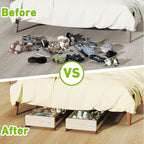 Under Bed Storage with Wheels, XXL 60L Under the Bed Storage Bins, Underbed Storage Containers with Lids & Label, Rolling Metal Drawer for Shoes, Clothes, Books, Toys (4-Pack Beige)