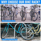 2 Pack 2 Bike Capacity Post and Ring Bike Rack Commercial Bicycle Rack 35" L Heavy Duty Galvanized Steel Bicycle Organizer Ground Parking Stand for Outdoor Garages Streets Yards Sidewalks