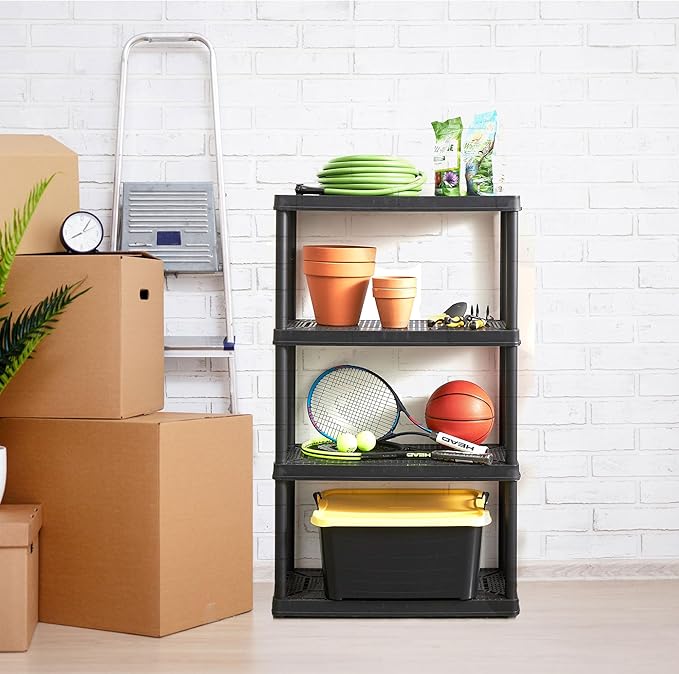 Gracious Living 4 Shelf Fixed Height Solid Light Duty Storage Unit 12 x 24 x 48 for Home, Garage, Basement, & Laundry, Black (3 Pack)
