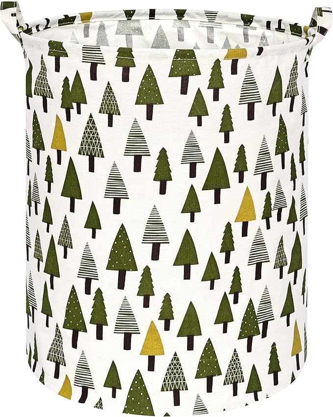Christmas Tree 19.7 Inch Round Laundry Clothes Hamper Laundry Basket with Handles,Storage Organizer Bins Laundry Gift Basket for Room, Bedroom Decor