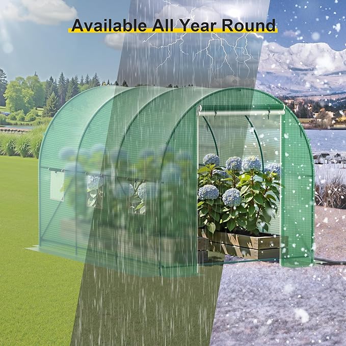 Greenhouse, 10’x7’x7’ Upgraded Walk-in Greenhouse with Spraying System, Heavy Duty Tunnel Green House with 6 Ventilated Mesh Windows & Zippered Roll-up Door, Large Plant Garden Hot House Outdoor