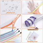 Mesh Zipper Pouch Bags: Clear Zipper Pouches for Classroom, Plastic Mesh Bag Letter Size Document Pouch, A4 Waterproof Organizing Pouch for School and Office Supplies (13.5 x 9.5Inch, 12PCS, 6 Color)