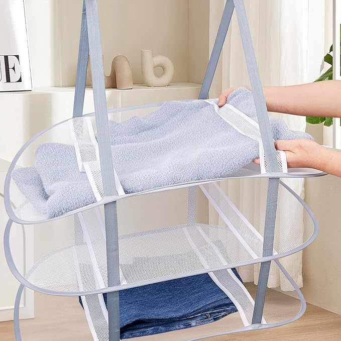 2 Pcs Sweater Drying Rack Over The Door Foldable, 3 Tier Mesh Clothes Dry Hanger Large Laundry Drying Rack for Apartments, Dorm Rooms