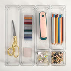 Martha Stewart Miles Plastic Stackable Office Desk Drawer Organizers, Set of 6, Clear