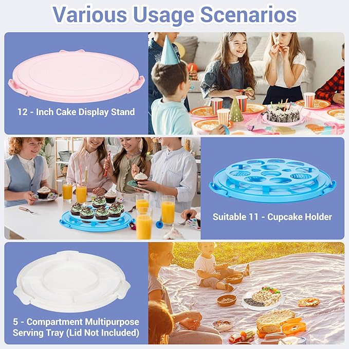 12 Inch Cake Carrier with Lid and Handle – Heavy-Duty Cake Container for Baking Events & Outdoor Trips | Adjustable Height,Portable Food Cake Carrier Storage Solution for Picnics & Camping