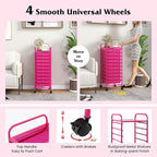 Storage Cart, Rolling Utility Cart with 10 Drawers, Portable Handles & Lockable Wheels, Mobile Paper Toys Storage Organizer Large Capacity for Home Office School Teacher (Hot Pink)