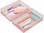 Annova Mesh Stackable Drawer Cabinet and Shelf Organizer Bins Storage Basket School Office Supply Holder Tray- Set of 2 (Light Pink, 6x9x2 Inch)