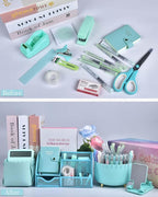 21Pcs Green and Blue Desk Organizers and Accessories With Mesh Desk Organizer and 360°Rotating Pen Holder and a Lot of Office Green Office Supplies Beautifully Presented in a Gift Box