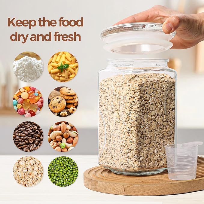 ComSaf 78 oz Glass Jars with Lids, 2.4 QT Large Glass Food Storage Containers with Lids, Tall Flour Sugar Storage Containers, Half Gallon Jar Wide Mouth for Kitchen Storage, large cookie jar