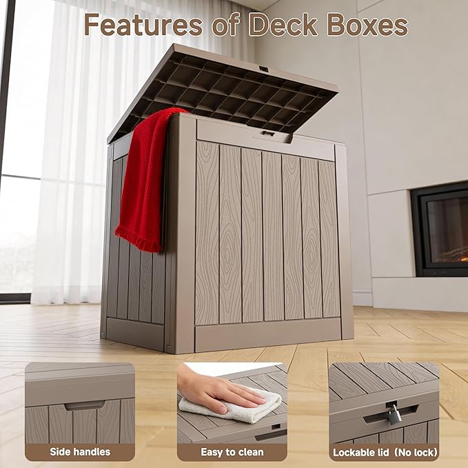 37 Gallon Resin Deck Box Outdoor Storage Box for Patio Furniture,Outdoor Cushions,Garden Tools and Pool Supplies,Waterproof,Lockable(Grey,37Gallon)