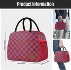 Lunch Bag Women/Men Lunch Box Women/Men (Dark blue+Red Checkerboard)